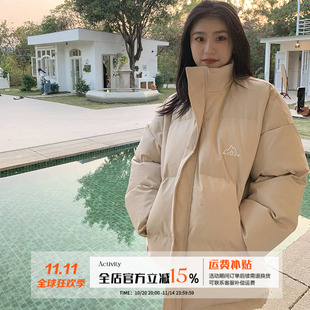 橘子树在哪儿美式 宽松百搭咖色棉衣潮 简约休闲立领棉服外套女冬季