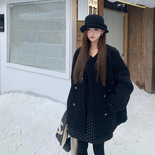 橘子树在哪儿双排扣羊羔毛外套女冬季高级感保暖软糯宽松显瘦大衣