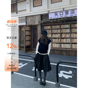 橘子树在哪儿韩系复古pu皮半身裙女秋高级感遮肉中裙显瘦a字皮裙