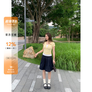 橘子树在哪儿复古五分半身裙女夏季遮肉显瘦减龄休闲百褶a字中裙