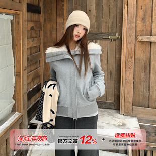 橘子树在哪儿复古大翻领加绒外套冬季女款高级感显瘦气质冬装夹克