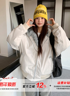 橘子树在哪儿美式派克棉服外套冬季女宽松保暖环保皮草巨好看棉衣