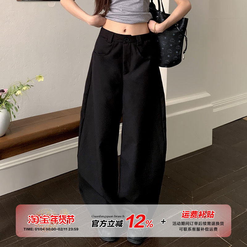 橘子树在哪儿简约韩版直筒黑色西装裤女春夏季薄款显瘦百搭休闲裤