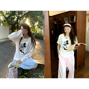 t恤女夏薄款 橘子树在哪儿白色米奇短袖 透气宽松百搭显瘦正肩上衣