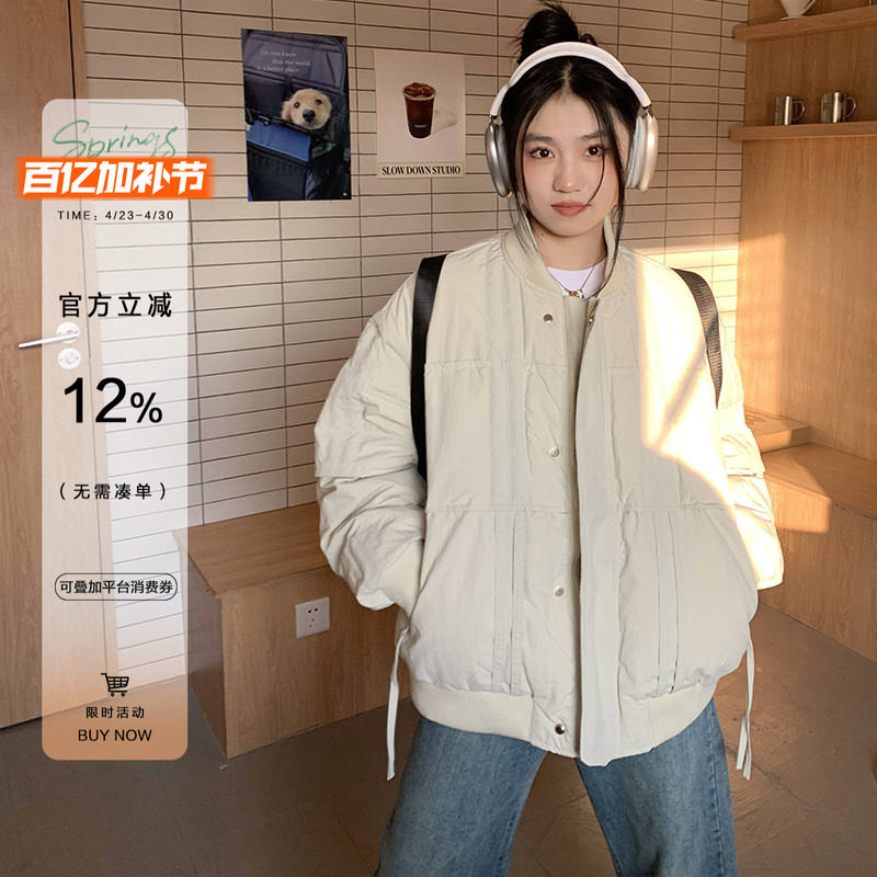 橘子树在哪儿设计感中性羽绒服外套女秋冬宽松国潮百搭飞行服夹克