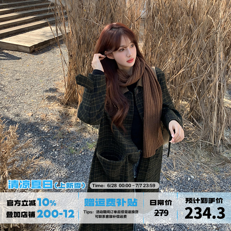 橘子树在哪儿格子排扣翻领大衣