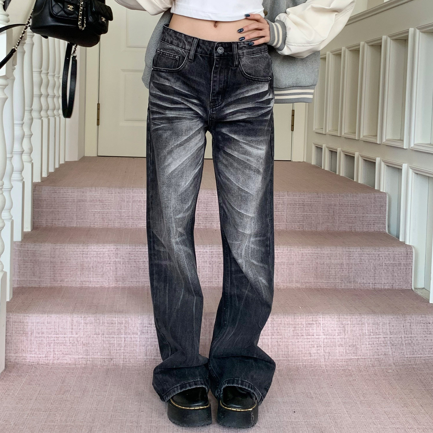 橘子树在哪儿做旧水洗猫须牛仔裤