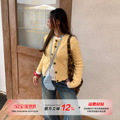橘子树在哪儿韩系黄色麻花针织开衫 女秋季 设计感正肩显瘦毛衣外套