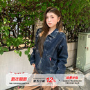 做旧翻领牛仔外套秋百搭拉链夹克上衣 橘子树在哪儿美式 5折款