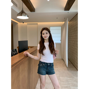 【清仓价】橘子树在哪儿竹节牛仔短裤女夏辣妹女团弹力显瘦裤子