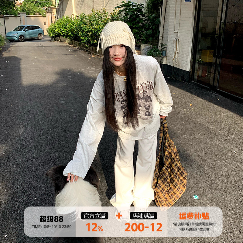 橘子树在哪儿人像印花长袖t恤女