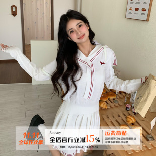 显瘦针织衫 橘子树在哪儿时尚 修身 女秋季 短裙两件套 海军领毛衣套装