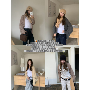 OTee复古蝙蝠袖针织开衫女秋季慵懒风遮肉宽松显瘦毛衣外套橘子树