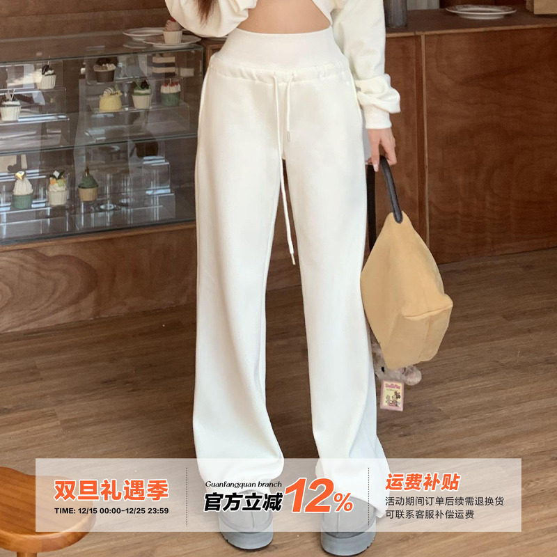 橘子树在哪儿复古加绒运动卫裤女秋冬高腰显瘦阔腿松紧腰拖地长裤