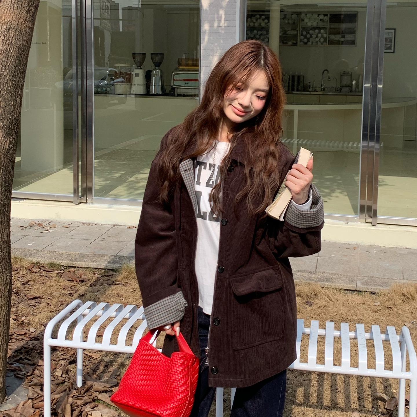 橘子树在哪儿复古灯芯绒撞色外套