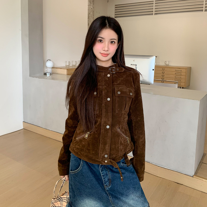 橘子树在哪儿棕色麂皮绒正肩外套