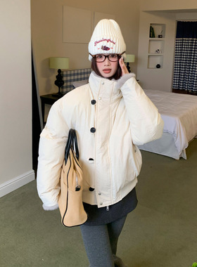 橘子树在哪儿白色立领廓形夹棉棉服女冬季加厚保暖百搭休闲外套
