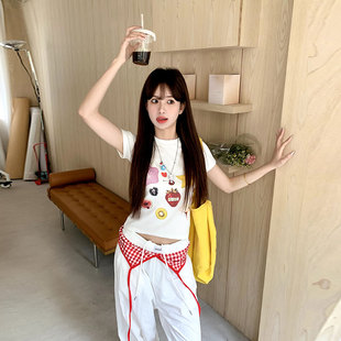 橘子树在哪儿水果印花短袖 正肩上衣 t恤女夏季 设计感复古显瘦短款