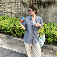 橘子树在哪儿条纹长袖衬衫女夏季薄款防晒衣外穿宽松显瘦百搭上衣