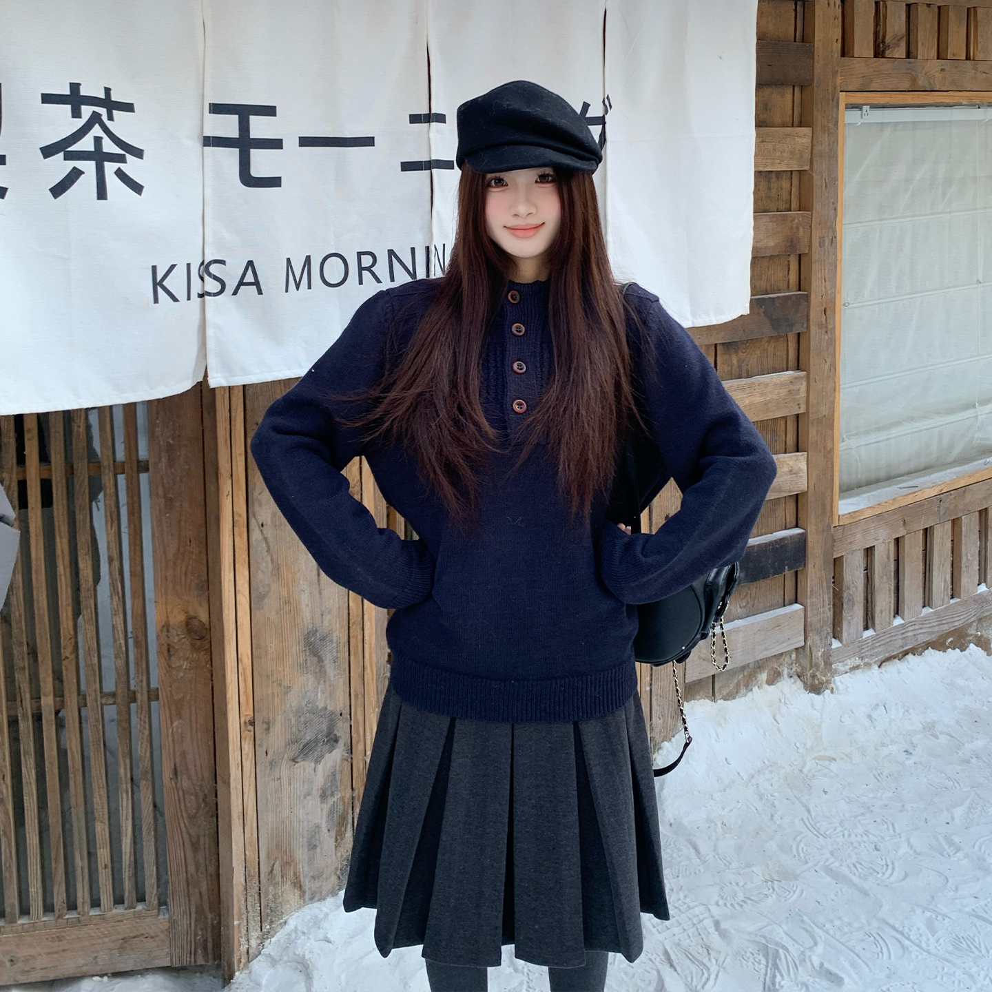 橘子树在哪儿复古亨利领套头毛衣