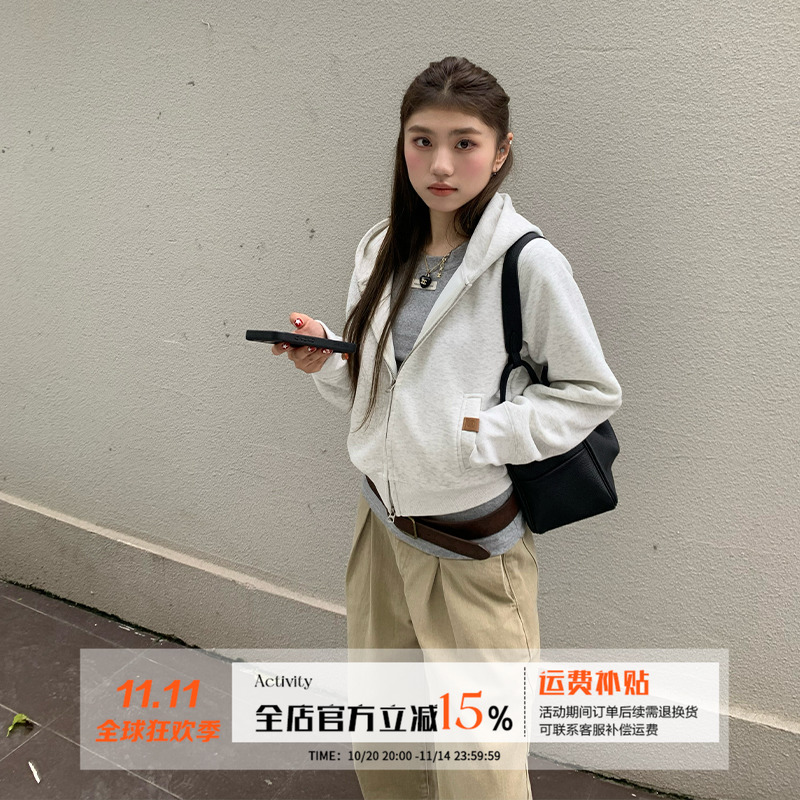 橘子树在哪儿韩系短款连帽卫衣外套女秋季慵懒风休闲百搭长袖上衣