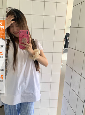 橘子树在哪儿韩系白色短袖衬衫女夏季甜美宽松显瘦气质小飞袖上衣