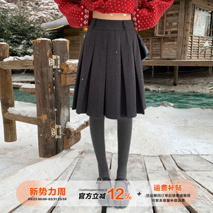 橘子树在哪儿复古高腰百褶毛呢半身裙女冬季 遮胯显瘦百搭a字裙子