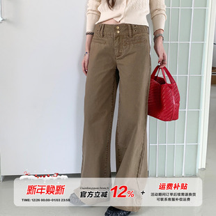 子 女秋设计感重磅宽松百搭双扣裤 橘子树在哪儿美式 复古直筒牛仔裤