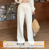 橘子树在哪儿复古加绒运动卫裤 女秋冬高腰显瘦阔腿松紧腰拖地长裤