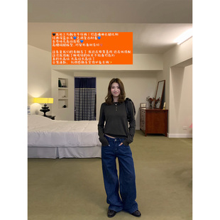 橘子树在哪儿复古中腰蓝色牛仔裤女秋季垂感阔腿直筒显瘦拖地裤子