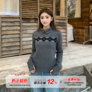 设计感显瘦正肩套头毛衣 女款 橘子树在哪儿复古灰色菱格针织衫 冬季