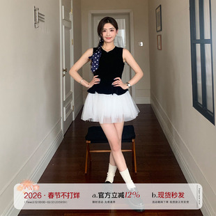 【清仓款】橘子树在哪儿法式拼接背心连衣裙女夏季显瘦无袖蓬蓬裙