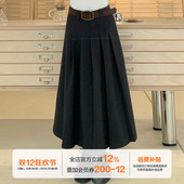 橘子树在哪儿学院风毛呢百褶半身裙女秋冬高腰a字长裙