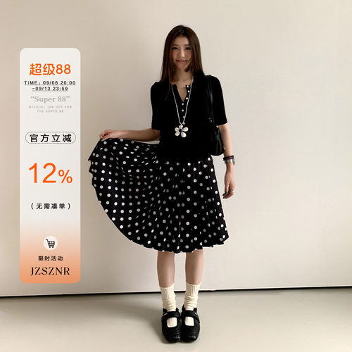 橘子树在哪儿复古波点百褶半身裙