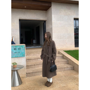 OTee韩系长款双面呢大衣女秋冬高级感宽松显瘦气质收腰外套橘子树