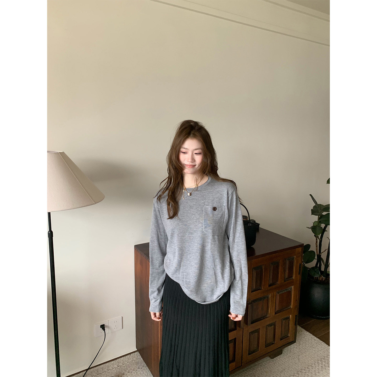 OTee复古口袋羊毛针织衫女秋季小众设计感宽松休闲显瘦百搭打底衫