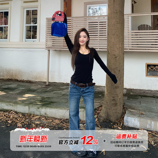 子 辣妹弹力显瘦马蹄裤 橘子树在哪儿复古低腰竹节喇叭牛仔裤 女夏季