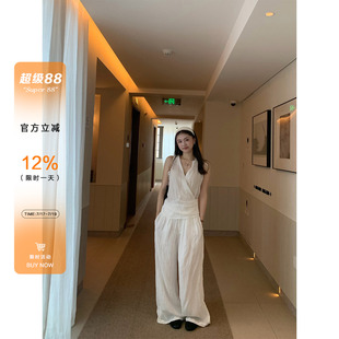橘子树在哪儿苎麻天丝套装女夏季松弛感绑带背心宽松休闲裤两件套