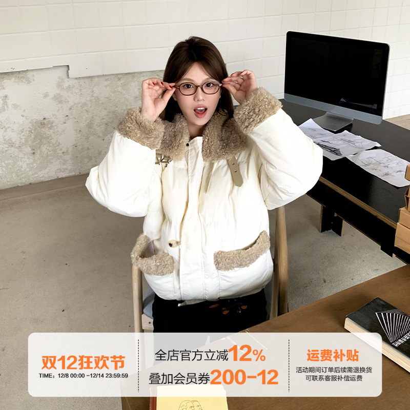 橘子树在哪儿美式毛绒翻领拼接棉