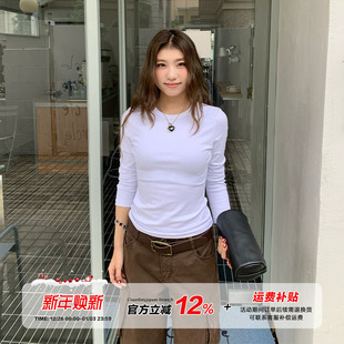 基础百搭弹力显瘦内搭打底衫 橘子树在哪儿白色正肩长袖 t恤女秋季