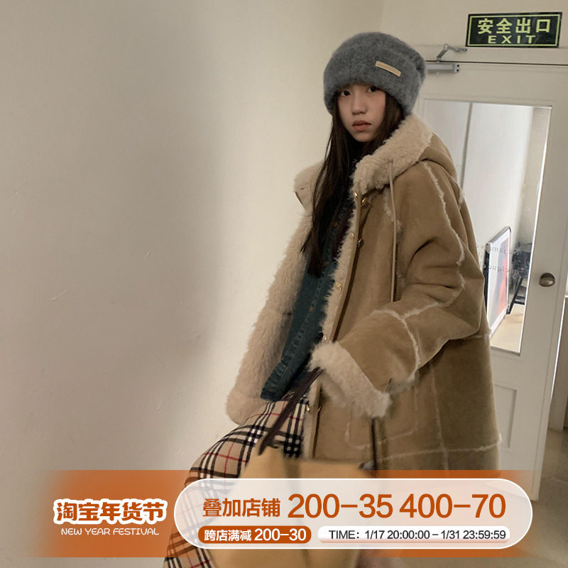 橘子树在哪儿麂皮托卡皮毛一体外套女冬季韩系双面穿加厚保暖大衣