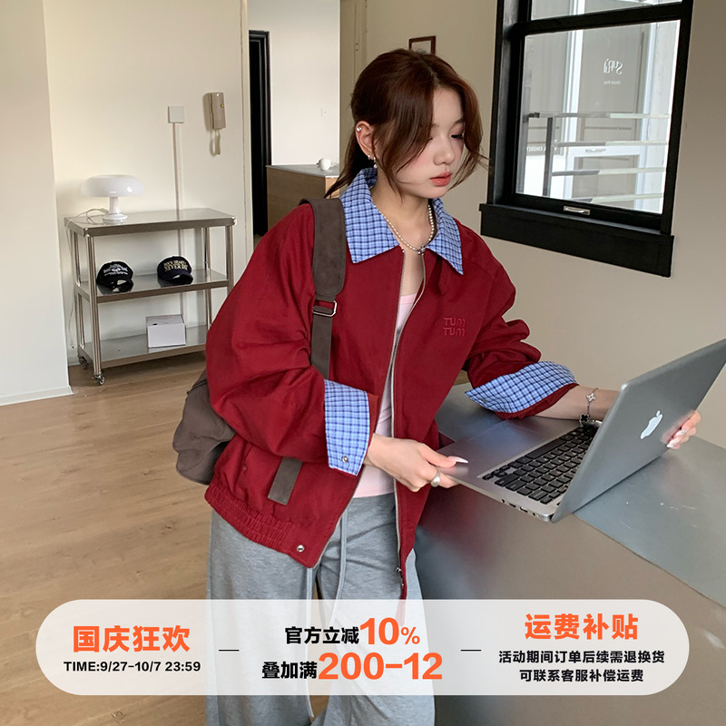橘子树在哪儿复古拼接翻领外套女