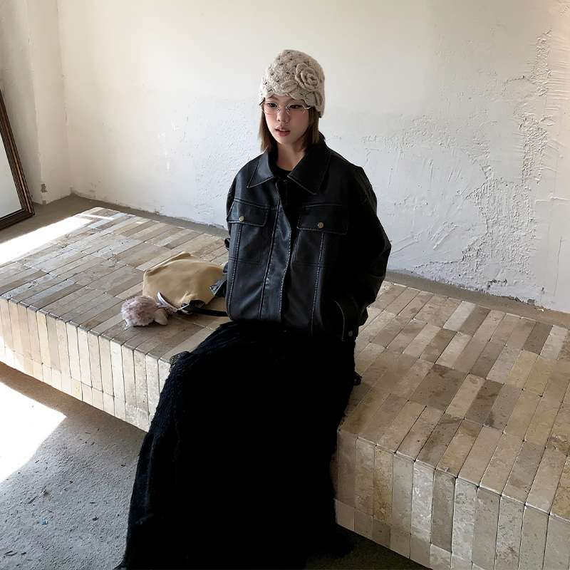 橘子树在哪儿美式复古做旧皮衣女