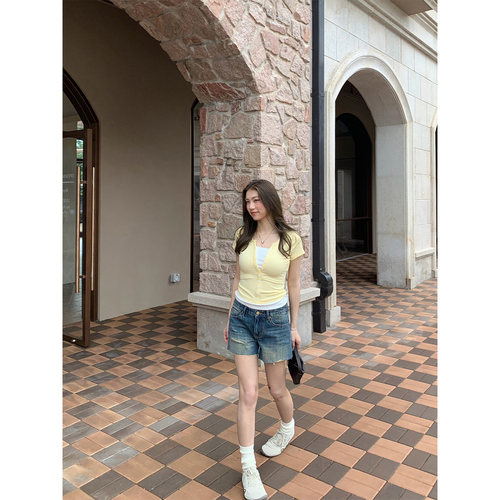 橘子树在哪儿复古竹节牛仔短裤女