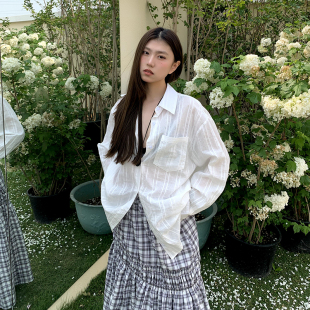百搭宽松显瘦微透外穿上衣 橘子树在哪儿肌理感长袖 衬衫 女春季 薄款