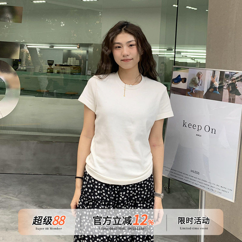 橘子树在哪儿纯色正肩短袖T恤女夏简约修身显瘦内搭圆领上衣体恤