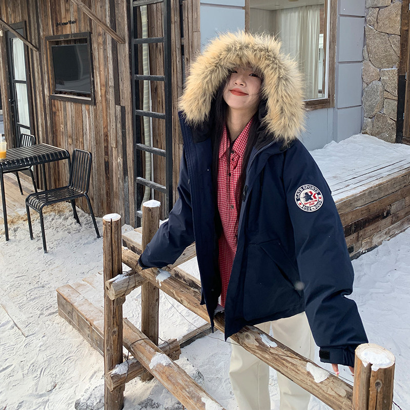 橘子树在哪儿美式复古毛领连帽派克服女冬季宽松加厚保暖棉衣外套