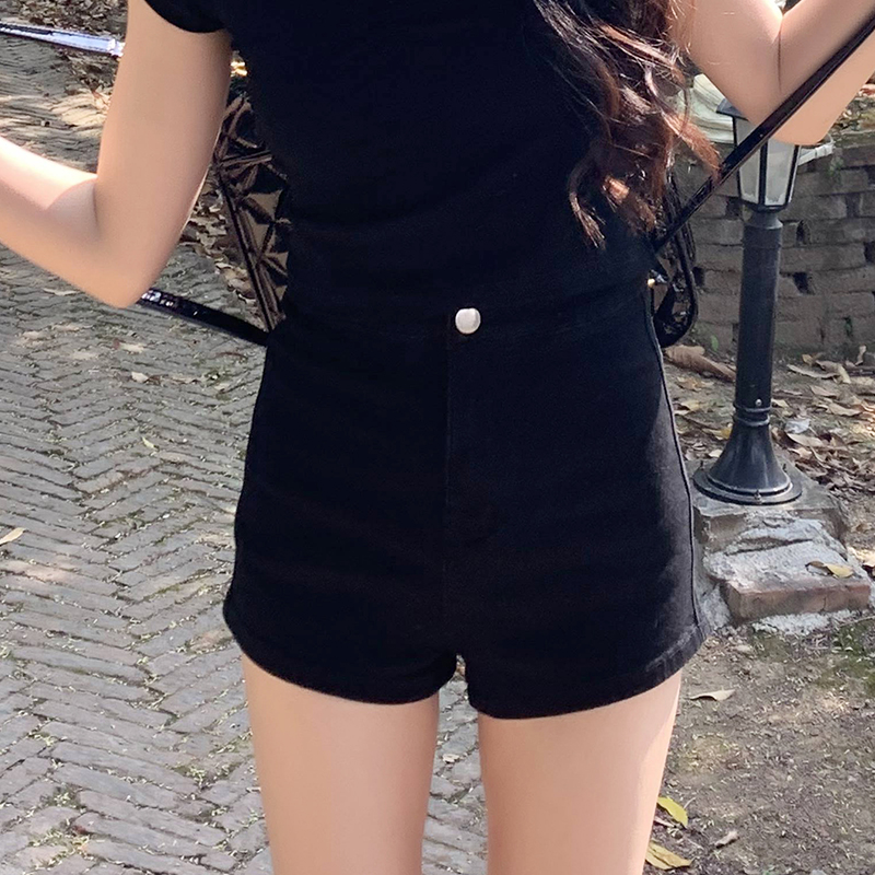 橘子树在哪儿高弹黑色辣妹牛仔短裤女夏季高腰显瘦紧身女团风热裤 - 橘子树在哪儿