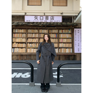 OTee韩系气质立领羊毛大衣女冬季高级感保暖宽松长款双面毛呢外套