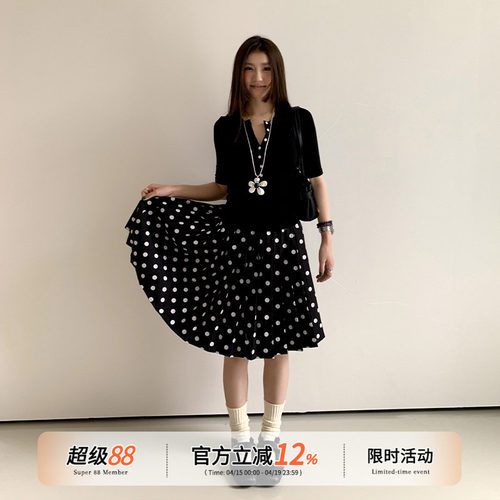 橘子树在哪儿复古波点百褶半身裙